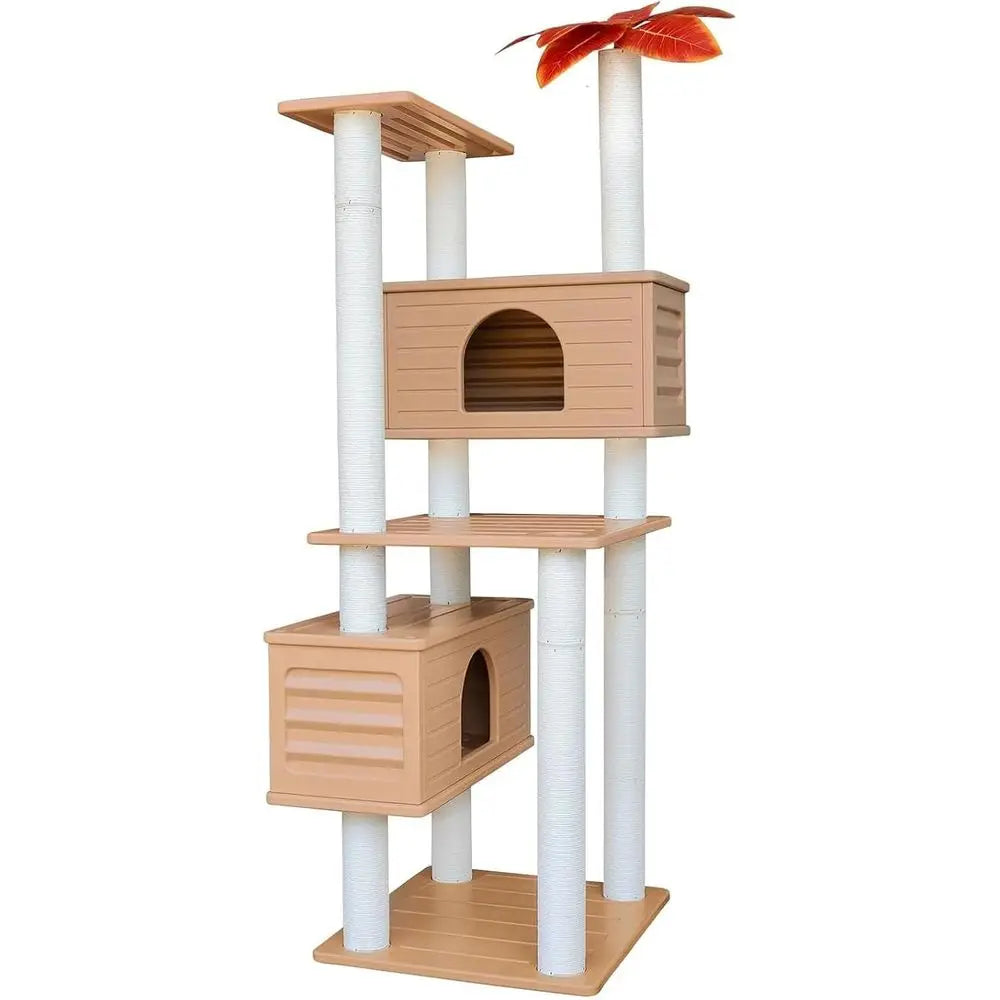 65 High-Quality Outdoor Multi-Level Cat Tree with Condo and Scratching Posts for Indoor and Outdoor Use