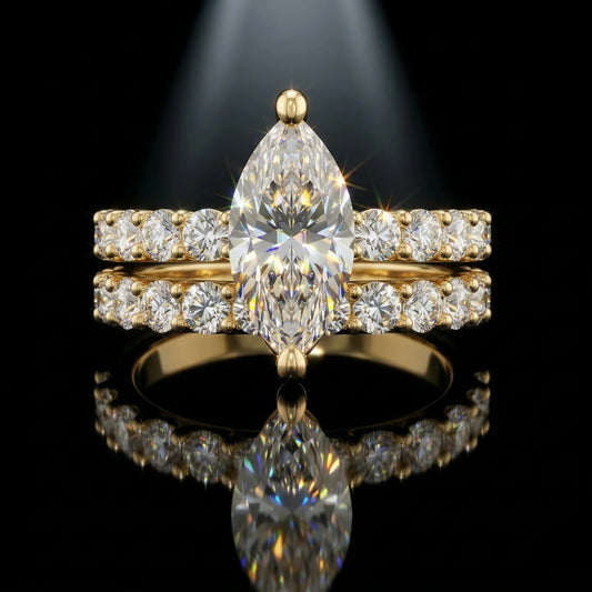 5 Carat Marquise Moissanite Ring, 925 Sterling Silver, D Color VVS1, Pave Accent, Matching Band Set, Pass Diamond Tester