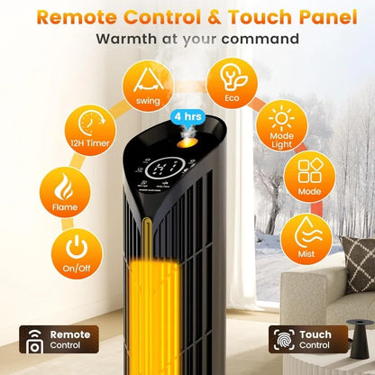 Auertech 28" Space Heater w/ Humidifier & LED Lights,3 in 1 Electric Space Heater w/ 3D Flame,Oscillating Room Heaters,12H Timer