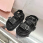 2025 Summer Newest Retro Genuine Leather Open-Toe Thick Sole Buckle-Strap Woman Sandals Mary Janes Beacg Shoes Mules