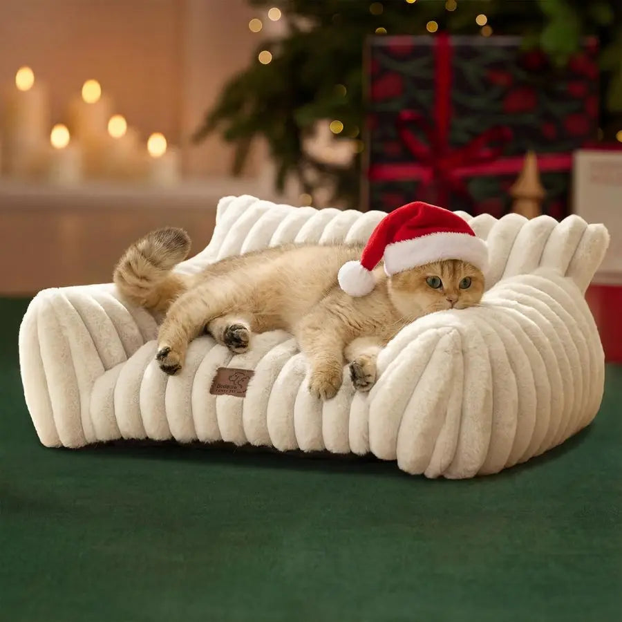 Cute Cat Couch for Pets Fluffy Cat beds with Premium Soft Corduroy Fleece, Fuzzy Cats beds for Indoor Cats with Removable Washab