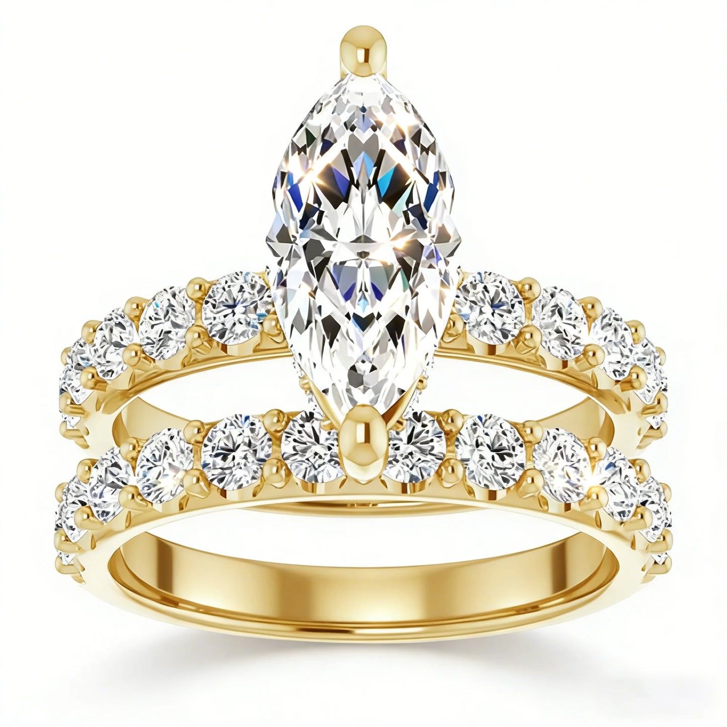 5 Carat Marquise Moissanite Ring, 925 Sterling Silver, D Color VVS1, Pave Accent, Matching Band Set, Pass Diamond Tester