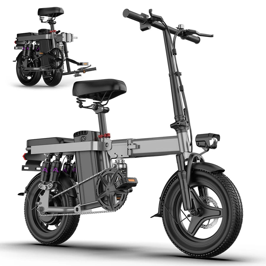 Toofly 500W Adult Electric Bike, 20 MPH, 48V 15Ah Removable Battery, 14 Inch Folding Electric Bike, Multi-Shock Absorption