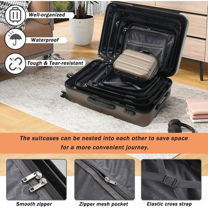 6-Piece Hardshell ABS Luggage Set with 8 Silent Spinner Wheels for Durable and Lightweight Travel