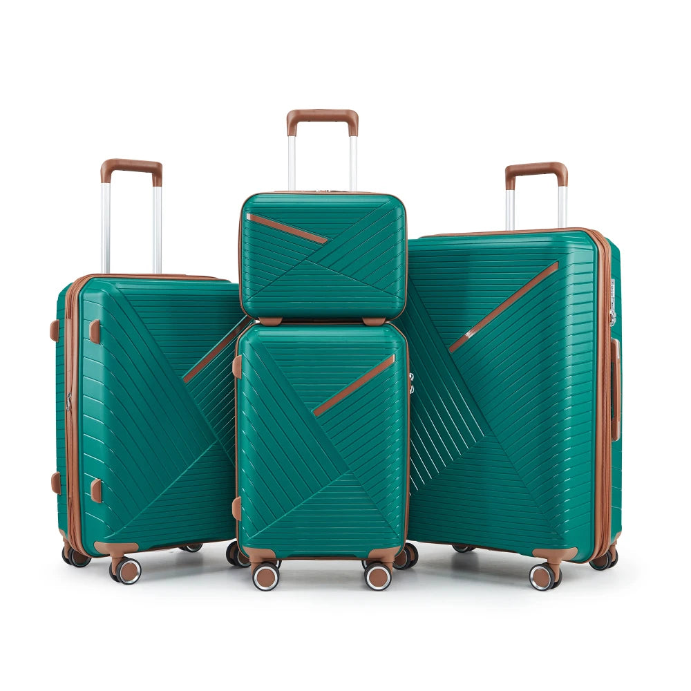 4 Piece Expandable PP Luggage Sets 14 20 24 28 Inch Lightweight Durable Suitcase Double Mute Spinner Wheels TSA Lock