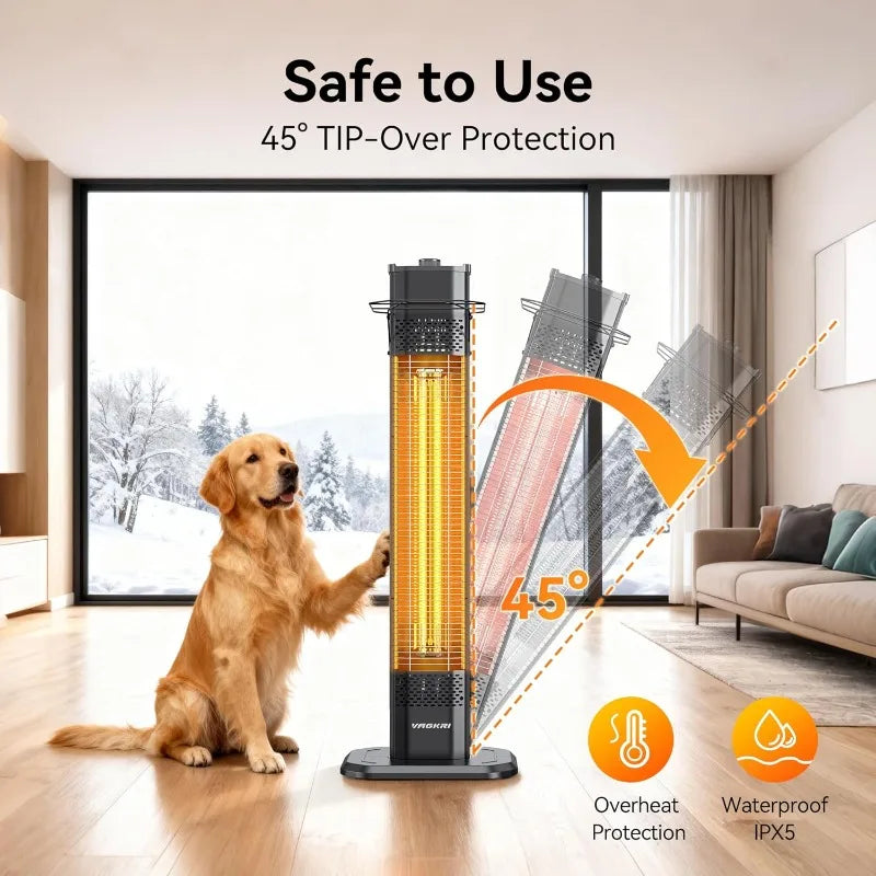 VAGKRI Outdoor Electric Patio Heater, 1500W 36" Infrared Heater with 2 Heat Tube, 3 Levels, Tip-Over&Overheat Protection, IPX5