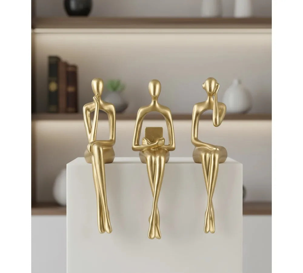 Abstract Gold Thinker Statue Resin Sculpture Home Office Decor Bookshelf Desktop Modern Art Gift