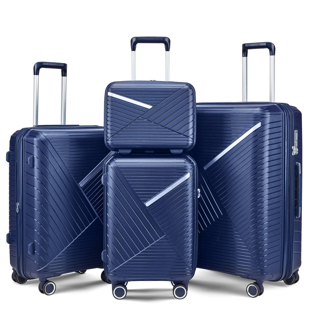 4 Piece Expandable PP Luggage Sets 14 20 24 28 Inch Lightweight Durable Suitcase Double Mute Spinner Wheels TSA Lock