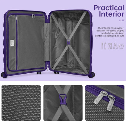 5-Piece Luggage Set with Spinner Wheels, Backpack for Women - Purple (3 Suitcases)
