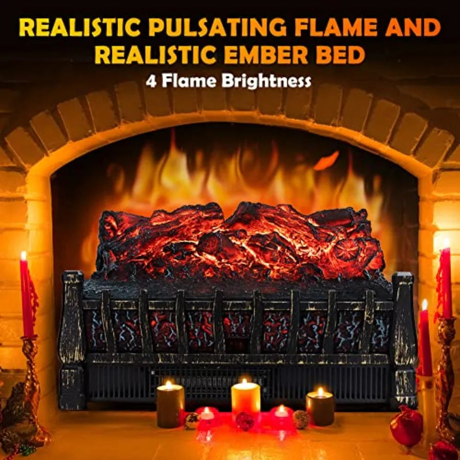 Electric Fireplace Logs Heater Insert with Remote Control for Indoor Use Realistic Flame Effect Infrared Heating 8H Timer Adjus
