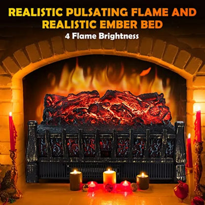Electric Fireplace Logs Heater Insert with Remote Control for Indoor Use Realistic Flame Effect Infrared Heating 8H Timer Adjus