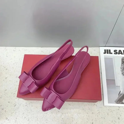 2026 spring and summer new leather pointe women's sandals low heel wedge bow shallow mouth simple sandals
