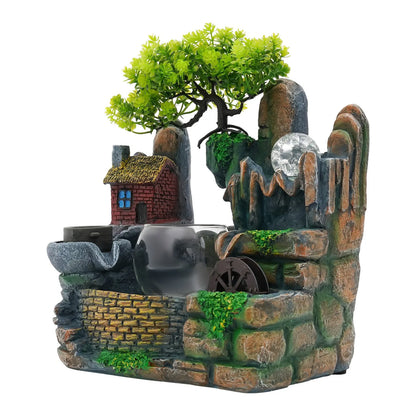 Indoor Water Fountain Resin Rockery Waterfall Tabletop Ornament for Home Office Decor Indoor Garden Relaxation Feng Shui Gift