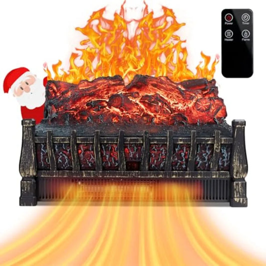 Electric Fireplace Logs Heater Insert with Remote Control for Indoor Use Realistic Flame Effect Infrared Heating 8H Timer Adjus
