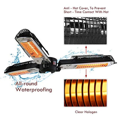 Electric Parasol Patio Heater Folding Electric Outdoor Umbrella Space Heater with 3 Infrared Heating Lamps for Pergola