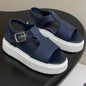 Newest Summer Canvas Shoes Fabric Open-Toe Thick Sole Buckle-Strap Woman Sandals Platform Mary Janes Gladiator Sandals