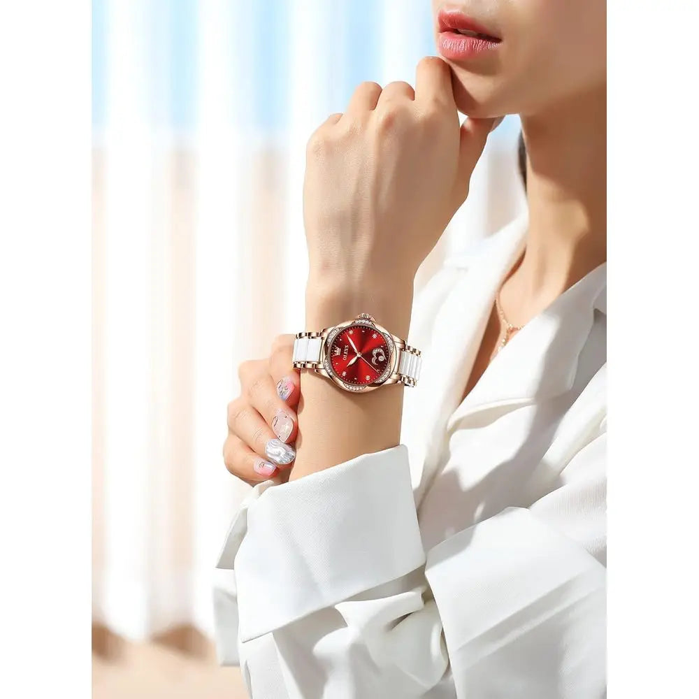 OLEVS Automatic Watch or Women Luxury Diamond Rose Gold Ladies Sel Winding Mechanical Ceic Wrist Watch Love Heart Date