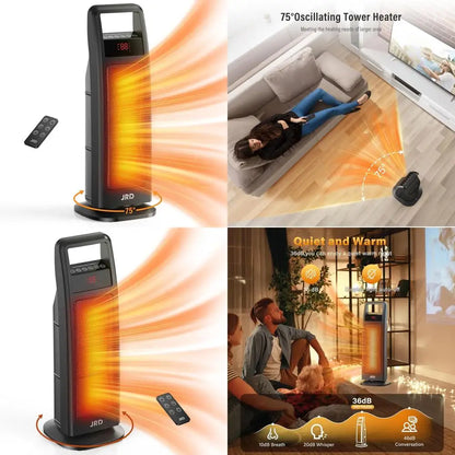 24 Portable 1500W Electric Heater with Remote, Thermostat, Oscillation, Timer for Large Spaces