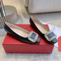 2026 Classic Silk Square-Toe Shallow Woman Flats Square-Button Decora  Mouth Single Shoes Willow Fashion Females Banquet