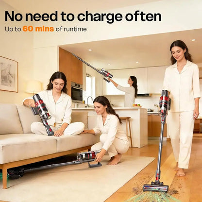 Rechargeable 600W 50KPA Stick Vacuum Cleaner, 60-Minute Runtime, Strong Suction, Lightweight, Ideal for Home, Pet Hair, Carpets,
