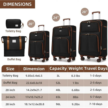 5-Piece Expandable Suitcase Set with Spinner Wheels, TSA Lock, Lightweight Hard Shell, Rolling Luggage for Men & Women, Black &