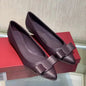 2026 Spring and Autumn women's pointy bow single shoe leather head layer cowhide shallow mouth comfortable wedge