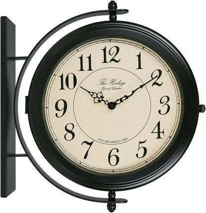 16-Inch Double Sided Metal Wall Clock with Black Frame, Easy Read for Indoor and Outdoor Decor