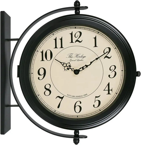 16-Inch Double Sided Metal Wall Clock with Black Frame, Easy Read for Indoor and Outdoor Decor