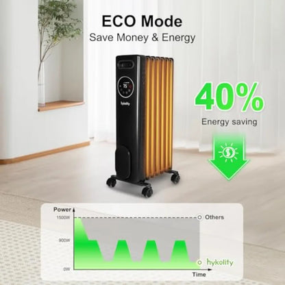 1500W Oil Filled Radiator Heater with Remote 24H On Off Timer Digital Thermostat 4 Mode Electric Radiant Heater ECO ETL Overhea