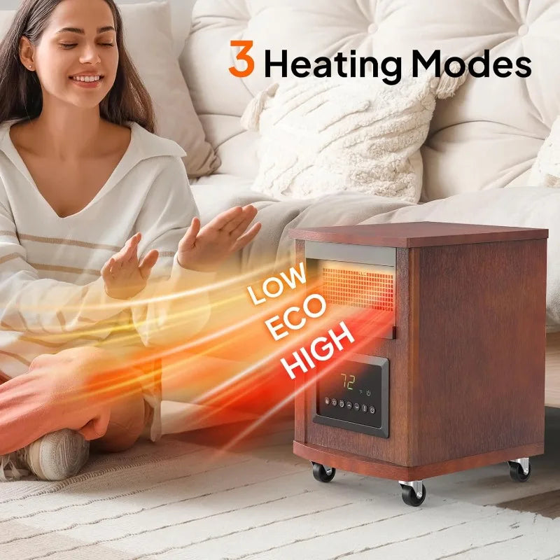 ROVSUN 1500W Quartz Infrared Heaters, Electric Space Heater with Remote Control, Portabel Handle & Wheels, 12H Timer, 3 Modes