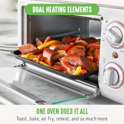 Countertop Toaster Oven Air Fryer Stainless Steel Healthy Ceramic Nonstick PFAS Free Tray Basket Bake Broil Reheat Adjustable T