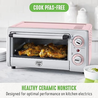 Countertop Toaster Oven Air Fryer Stainless Steel Healthy Ceramic Nonstick PFAS Free Tray Basket Bake Broil Reheat Adjustable T