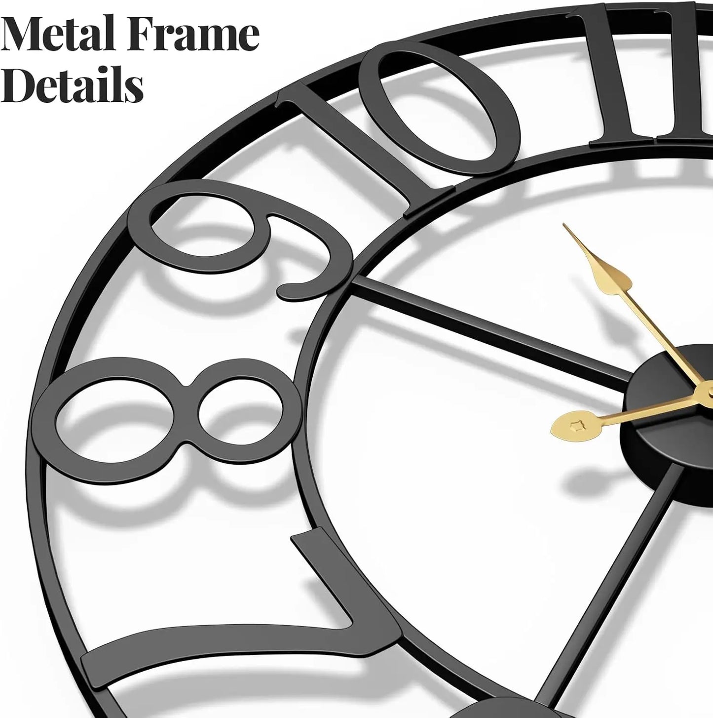 Large Wall Clock for Living Room Decor, 30 Inch Wall Clocks Battery-Operated Silent Non Ticking, Modern Black Decorative Metal C