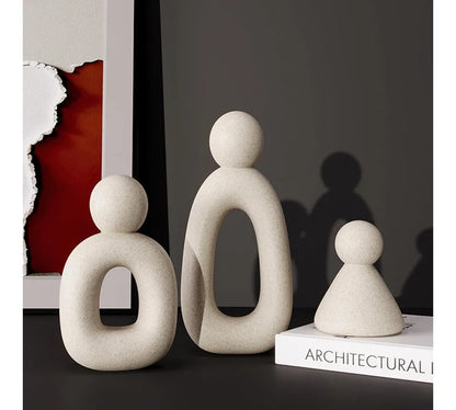 Modern Abstract Family of 3 Sculptures Home Decor Statues for Living Room Bookshelf TV Stand Grey