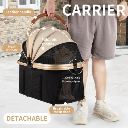 Foldable 3-in-1 Pet Stroller with Storage Basket, for Small/Medium Dogs Cats up to 50lbs