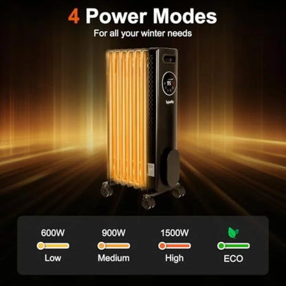 1500W Oil Filled Radiator Heater with Remote 24H On Off Timer Digital Thermostat 4 Mode Electric Radiant Heater ECO ETL Overhea