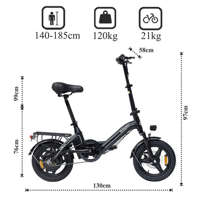 Bodywel T16 Pro 14" Folding Electric Bike for Adults Commuter-36V 10.4Ah Battery UL Certified EBike, Peak 750W Motor mini E-Bike