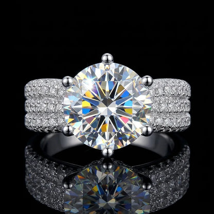 5 Carat Round Moissanite Ring, D Color VVS1, 925 Sterling Silver, Twisted Shank Pave Setting Wedding Band, Pass Diamond Tester