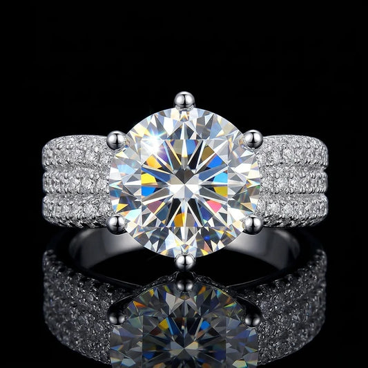 5 Carat Round Moissanite Ring, D Color VVS1, 925 Sterling Silver, Twisted Shank Pave Setting Wedding Band, Pass Diamond Tester