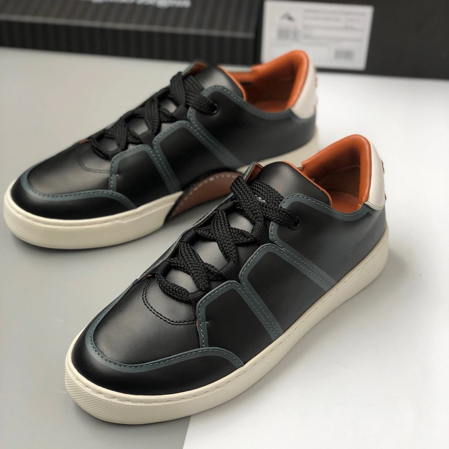 2025 New Z-style Full Grain Leather Men's Shoes Color Block Low Top Lace Up Comfort Casual Sports Board Sneakers