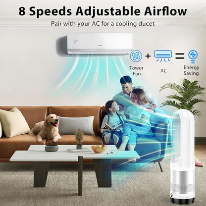 Bladeless Tower Fan Heater Cooler Combo Remote Oscillation Speeds Heating Modes Timer LED Display Quiet Safety Fast Heat Bedroom