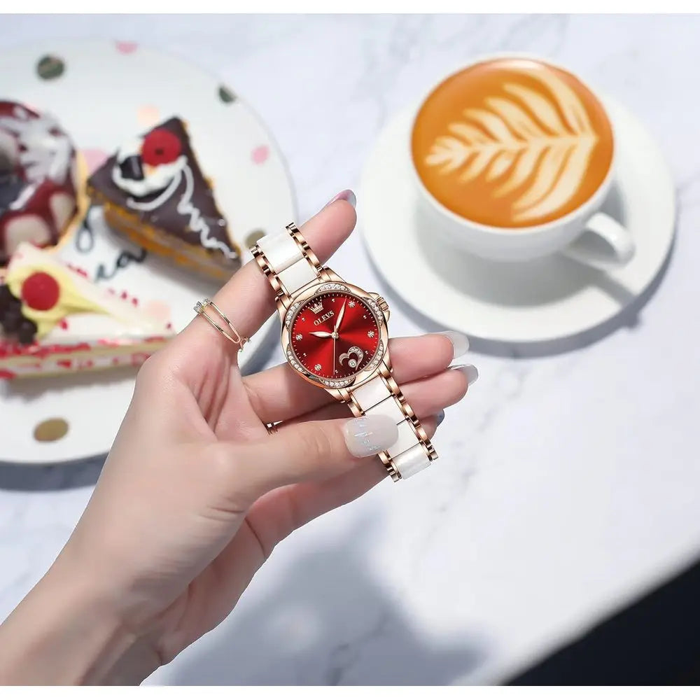 OLEVS Automatic Watch or Women Luxury Diamond Rose Gold Ladies Sel Winding Mechanical Ceic Wrist Watch Love Heart Date