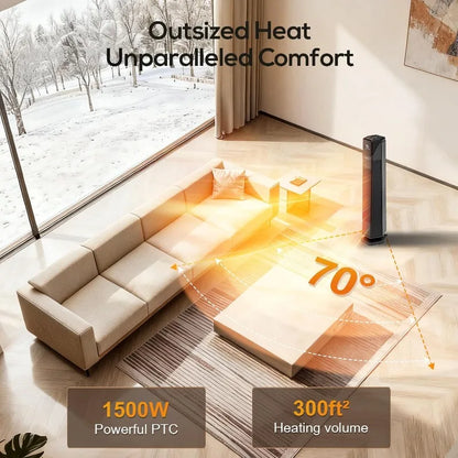 Hykolity Space Heater Large Room, 30" Electric Heaters for Indoor Use with Thermostat and Remote,70° Oscillation,24H Timer,1500W