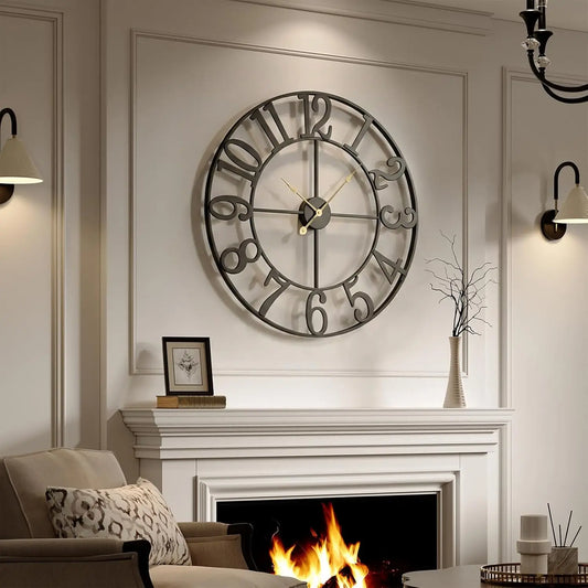 Large Wall Clock for Living Room Decor, 30 Inch Wall Clocks Battery-Operated Silent Non Ticking, Modern Black Decorative Metal C