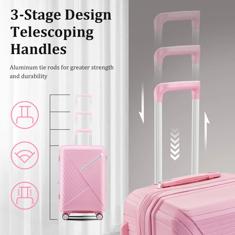 4 Piece Expandable PP Luggage Sets 14 20 24 28 Inch Lightweight Durable Suitcase Double Mute Spinner Wheels TSA Lock