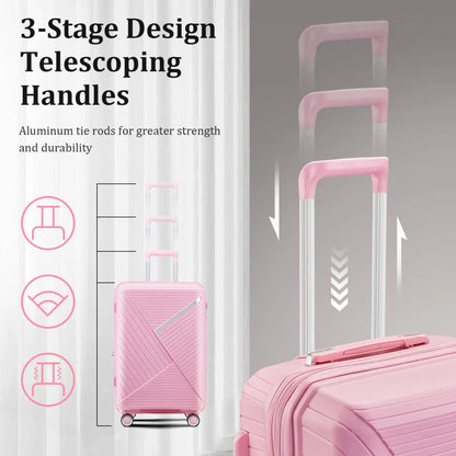 4 Piece Expandable PP Luggage Sets 14 20 24 28 Inch Lightweight Durable Suitcase Double Mute Spinner Wheels TSA Lock
