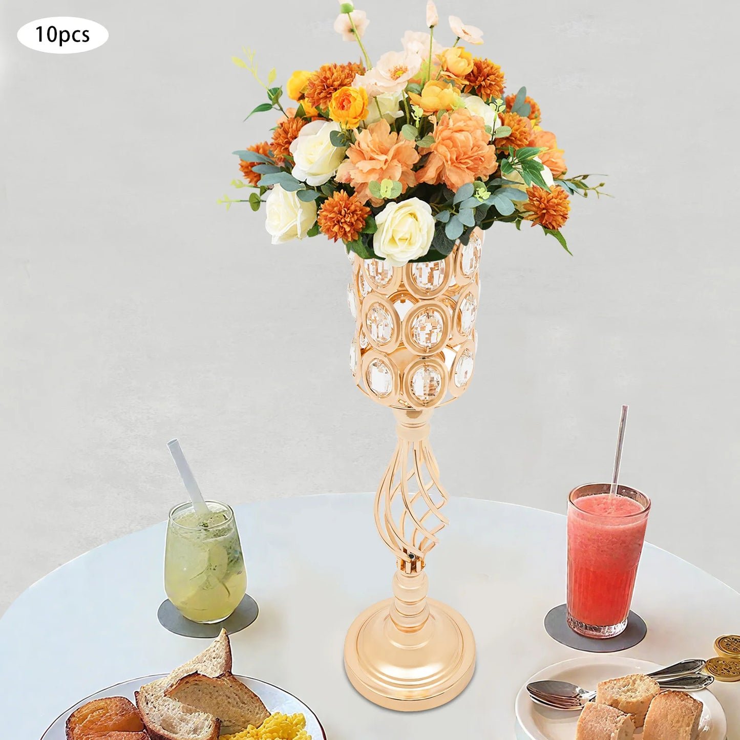 Wedding Flower Vase, Tall Wedding Flower Vase, Set of 10 Gold Crystal Bullseye Vases 61cm Height for Wedding Centerpiece, Table