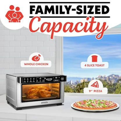 Digital Air Fryer Toaster Oven with Convection Mode 4-Slice Capacity 3 Rack Positions 12 Presets Toast Bagel Bake Roast Broil D