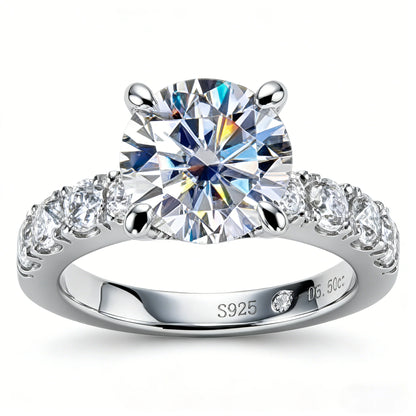3.5 Carat D Color VVS1 Round Moissanite Ring, 4 Prong Setting, 925 Sterling Silver, 18K Gold Plated, Wedding Ring Jewelry Gift