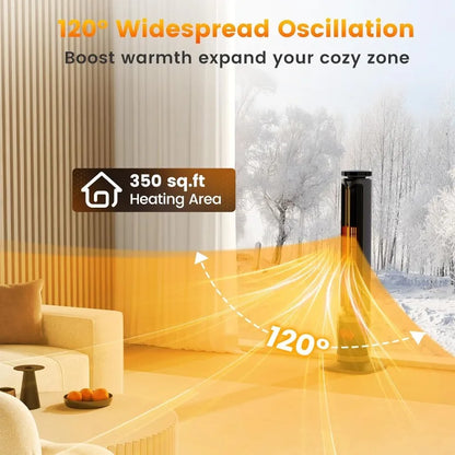 Auertech 34.5" Space Heaters,1500W PTC Electric Heater with 3D Flame,Oscillating Heater w/ 12H Timer,Portable Tower Heaters,Grey